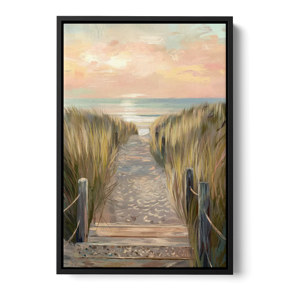 Seaside Coastal Path Front - Black Canvas Wall Art