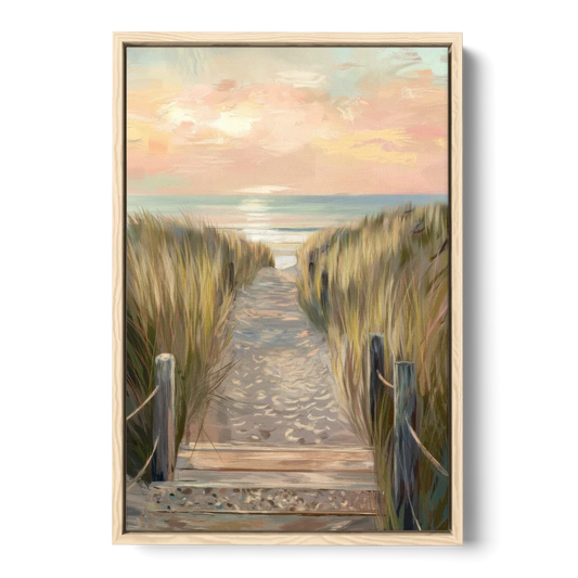 Seaside Coastal Path - Oak Framed Canvas Wall Art - Front