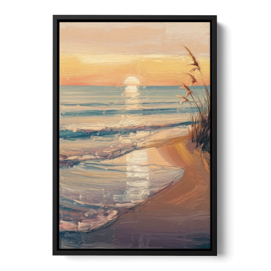 Seaside Coastal Sunrise - Black Framed Canvas Wall Art - Front