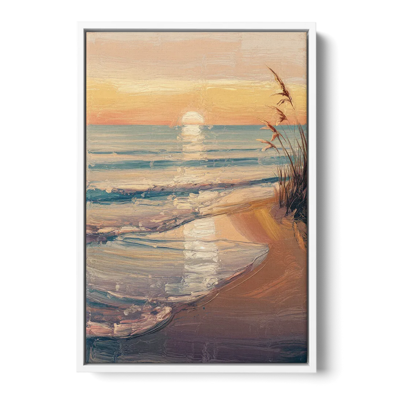 Seaside Coastal Sunrise Front - White Canvas Wall Art