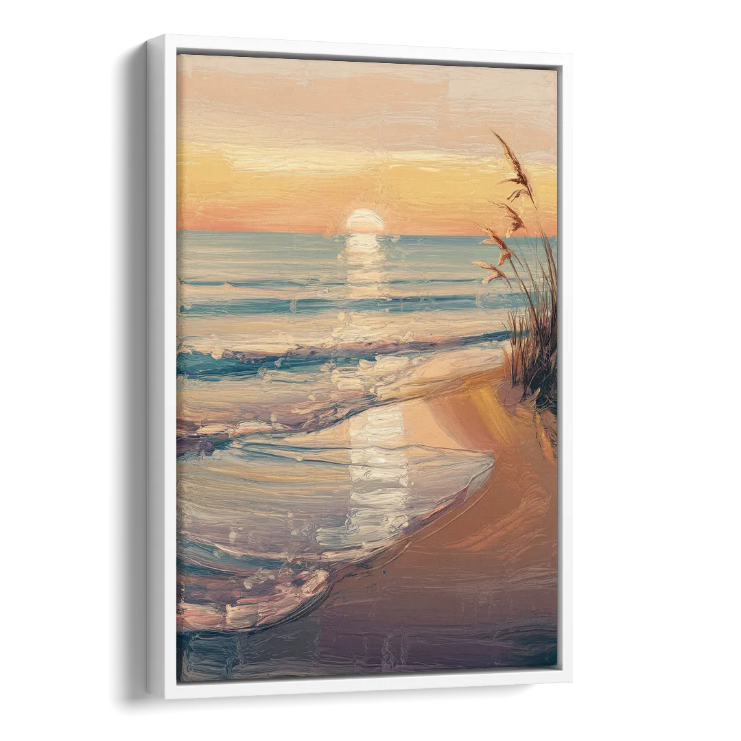 Seaside Coastal Sunrise Side - White Canvas Wall Art