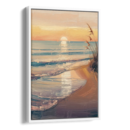 Seaside Coastal Sunrise Side - White Canvas Wall Art