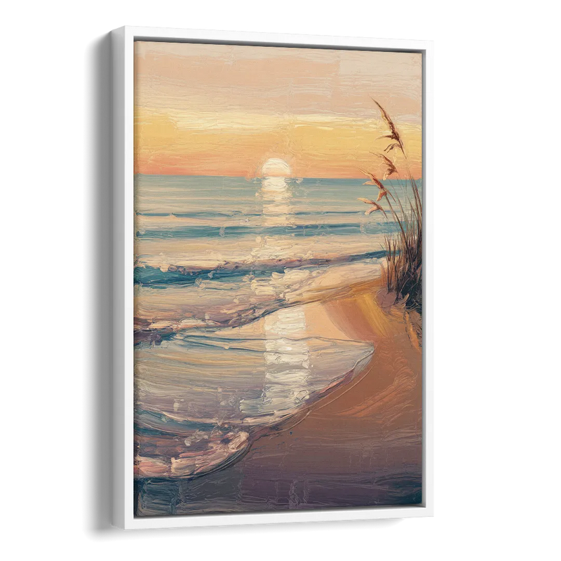 Seaside Coastal Sunrise Side - White Canvas Wall Art