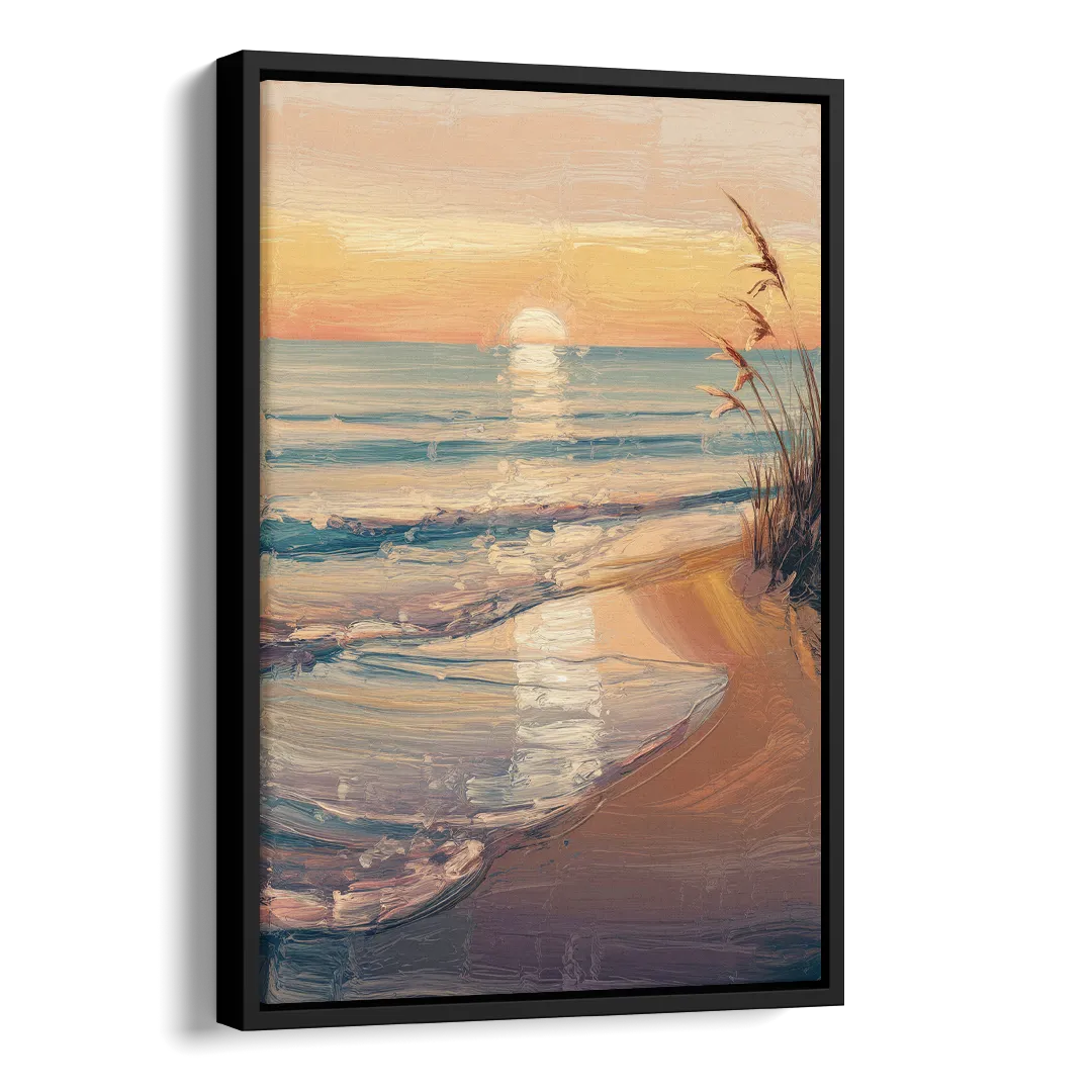 Seaside Coastal Sunrise Side - Black Canvas Wall Art