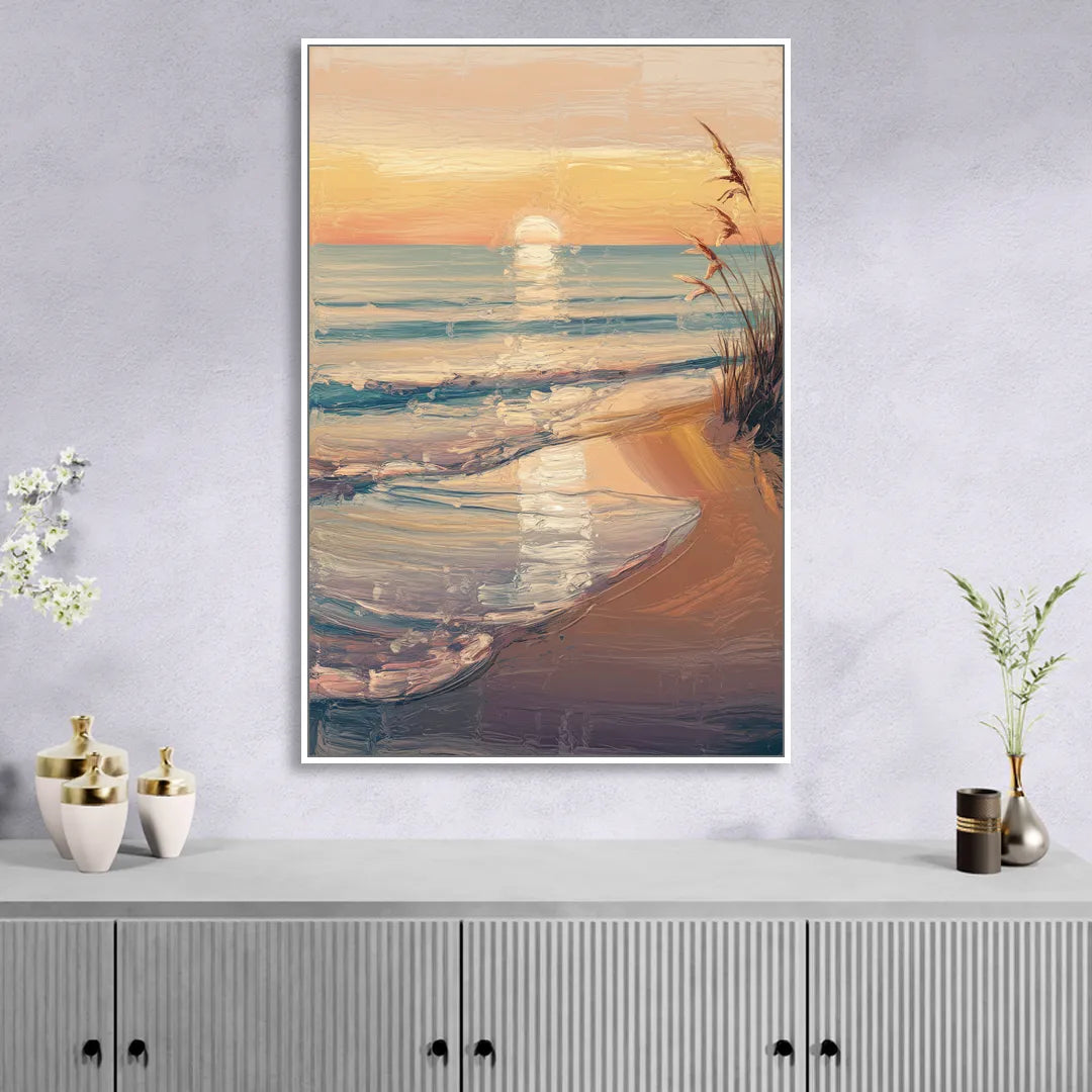 Seaside Coastal Sunrise Sitting Room - White Canvas Wall Art