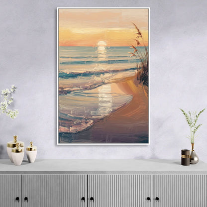 Seaside Coastal Sunrise Sitting Room - White Canvas Wall Art