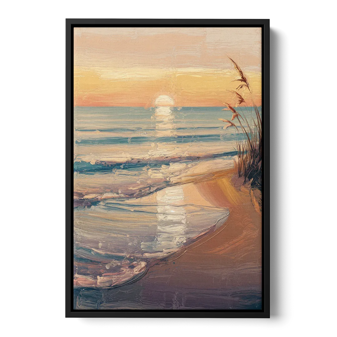 Seaside Coastal Sunrise Front - Black Canvas Wall Art