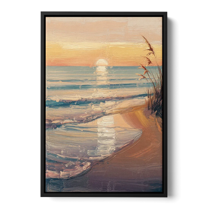 Seaside Coastal Sunrise Front - Black Canvas Wall Art