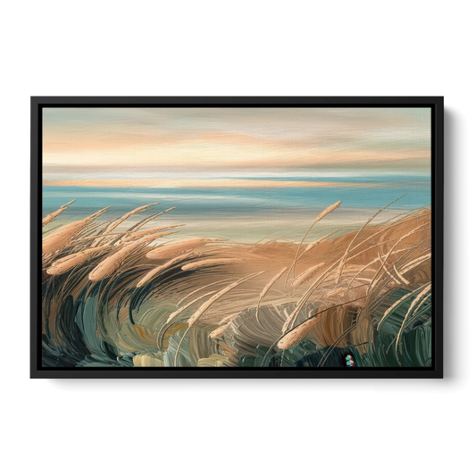Seaside Dunes And Grass - Black Framed Canvas Wall Art - Front
