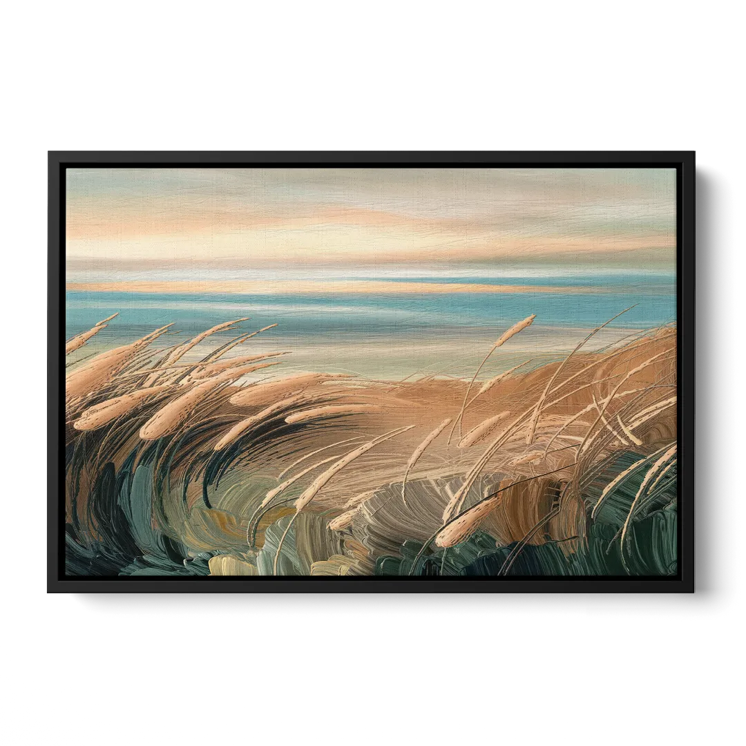 Seaside Dunes And Grass Front - Black Canvas Wall Art