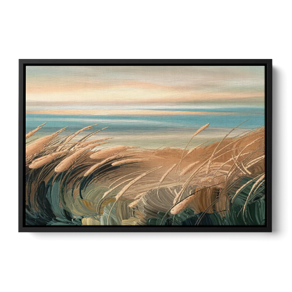 Seaside Dunes And Grass Front - Black Canvas Wall Art
