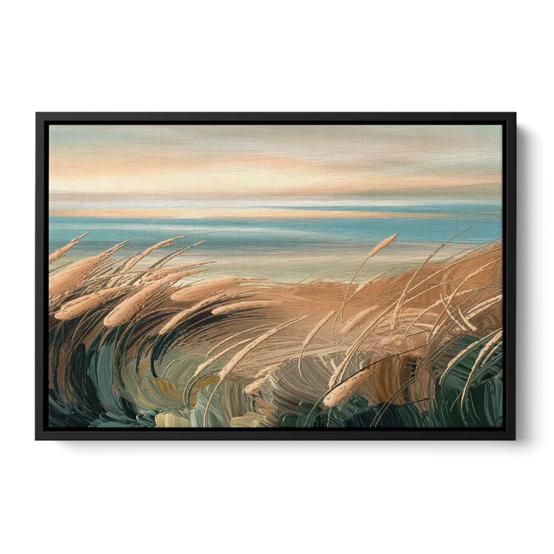 Seaside Dunes And Grass Front - Black Canvas Wall Art