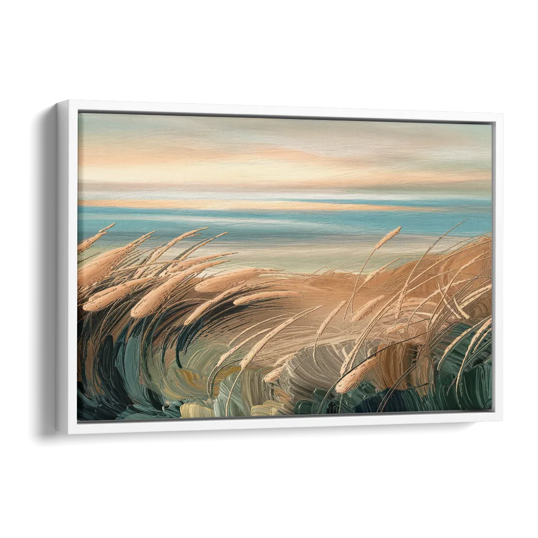 Seaside Dunes And Grass Side - White Canvas Wall Art