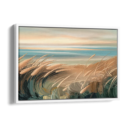 Seaside Dunes And Grass Side - White Canvas Wall Art