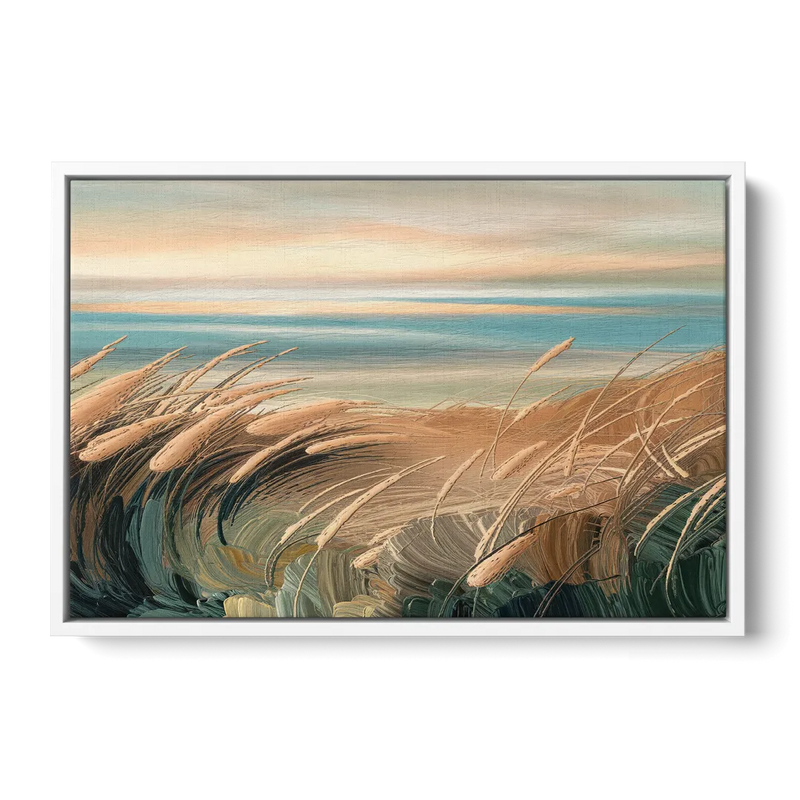 Seaside Dunes And Grass Front - White Canvas Wall Art