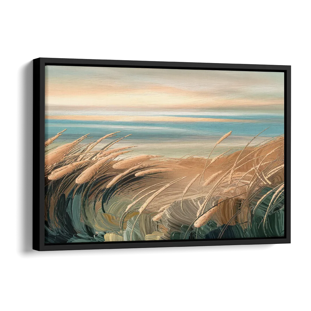 Seaside Dunes And Grass Side - Black Canvas Wall Art