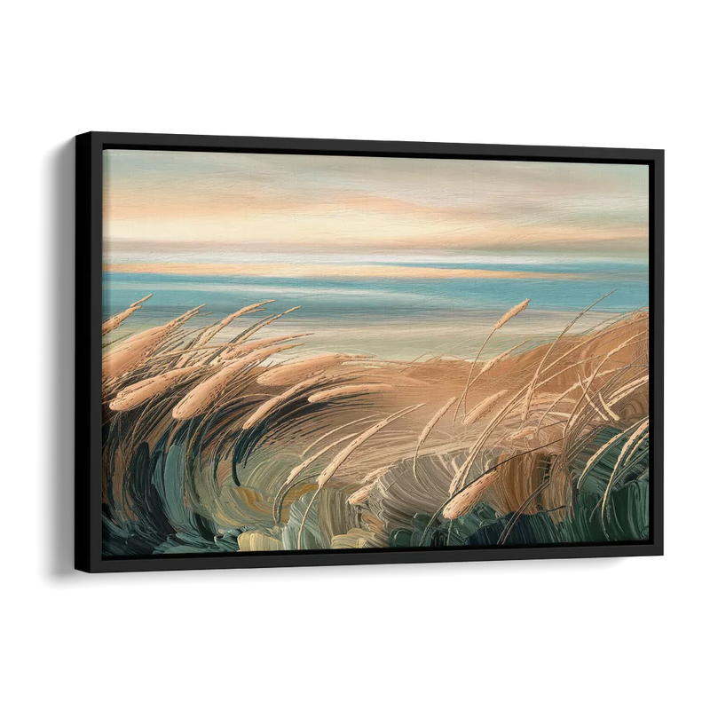 Seaside Dunes And Grass Side - Black Canvas Wall Art