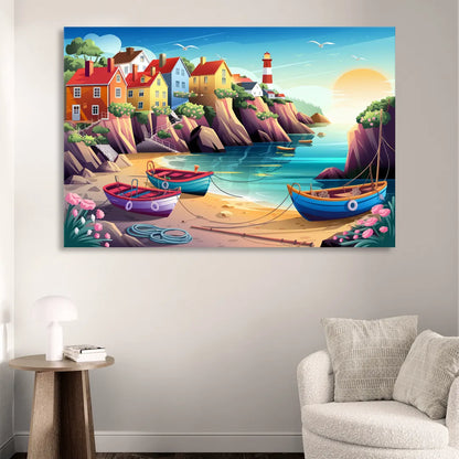 Seaside Fishing Village Sitting Room - Canvas Wall Art