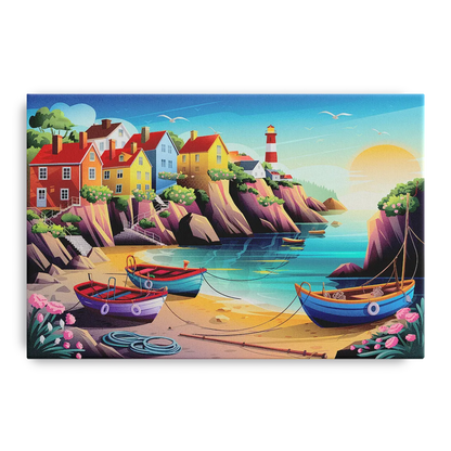 Seaside Fishing Village Front - Canvas Wall Art
