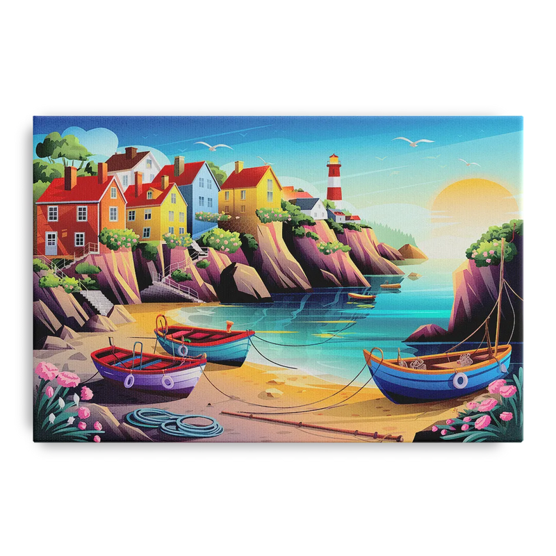 Seaside Fishing Village Front - Canvas Wall Art