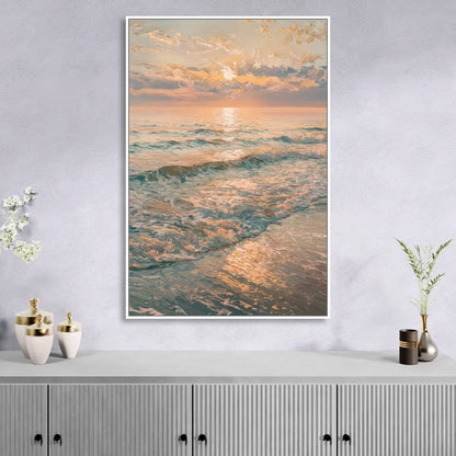 Seaside Golden Hour Living Room - White Canvas Wall Art