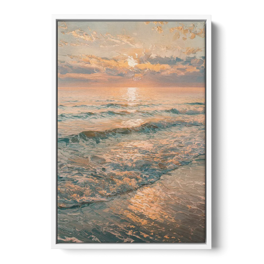 Seaside Golden Hour Front - White Canvas Wall Art