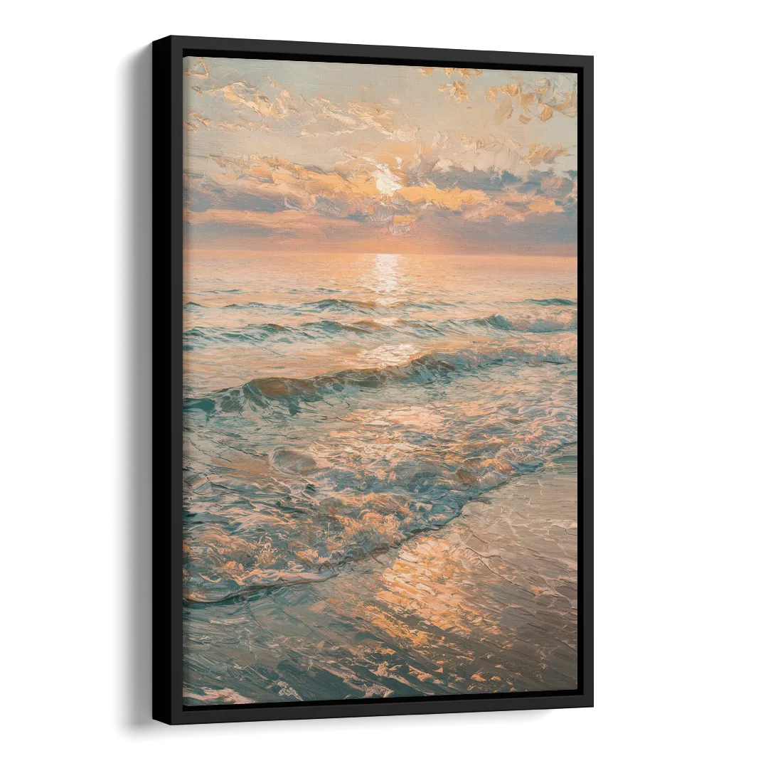 Seaside Golden Hour Side - Black Canvas Wall Art