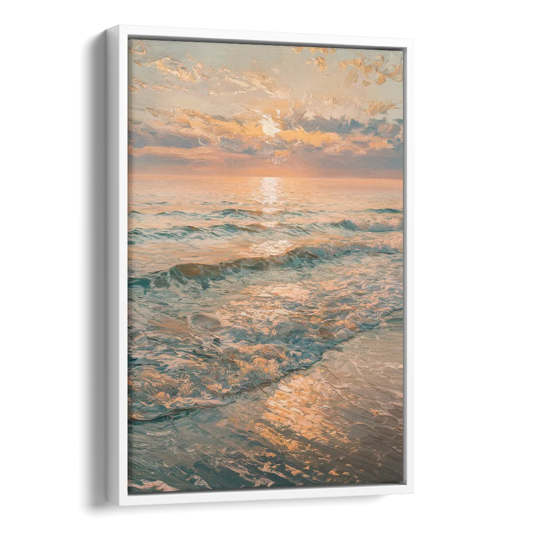 Seaside Golden Hour Side - White Canvas Wall Art