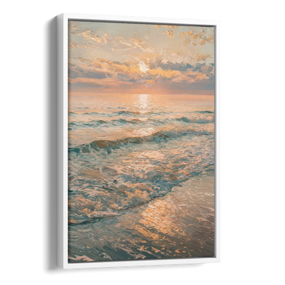Seaside Golden Hour Side - White Canvas Wall Art
