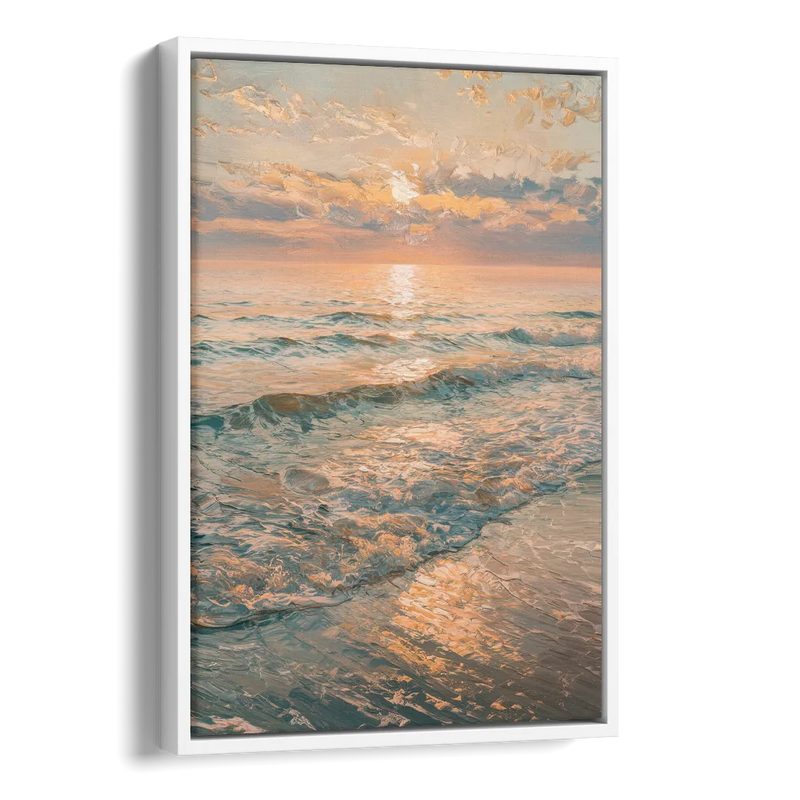 Seaside Golden Hour Side - White Canvas Wall Art