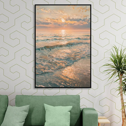 Seaside Golden Hour Sitting Room - Black Canvas Wall Art
