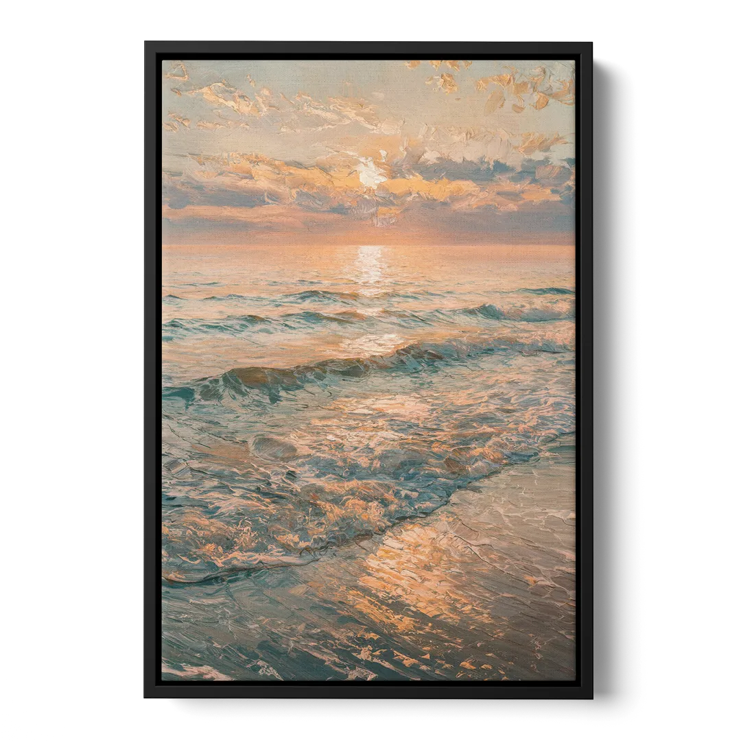 Seaside Golden Hour Front - Black Canvas Wall Art