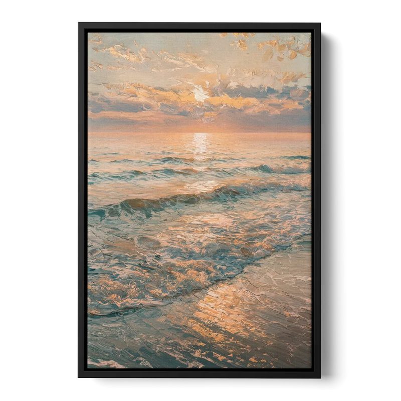 Seaside Golden Hour Front - Black Canvas Wall Art