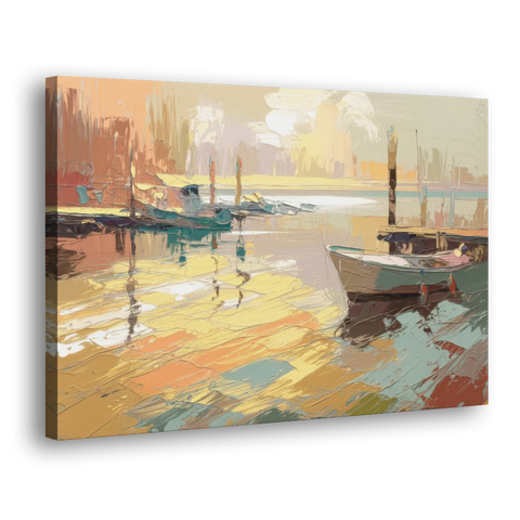 Seaside Harbor Reflections - Canvas Wall Art - Side