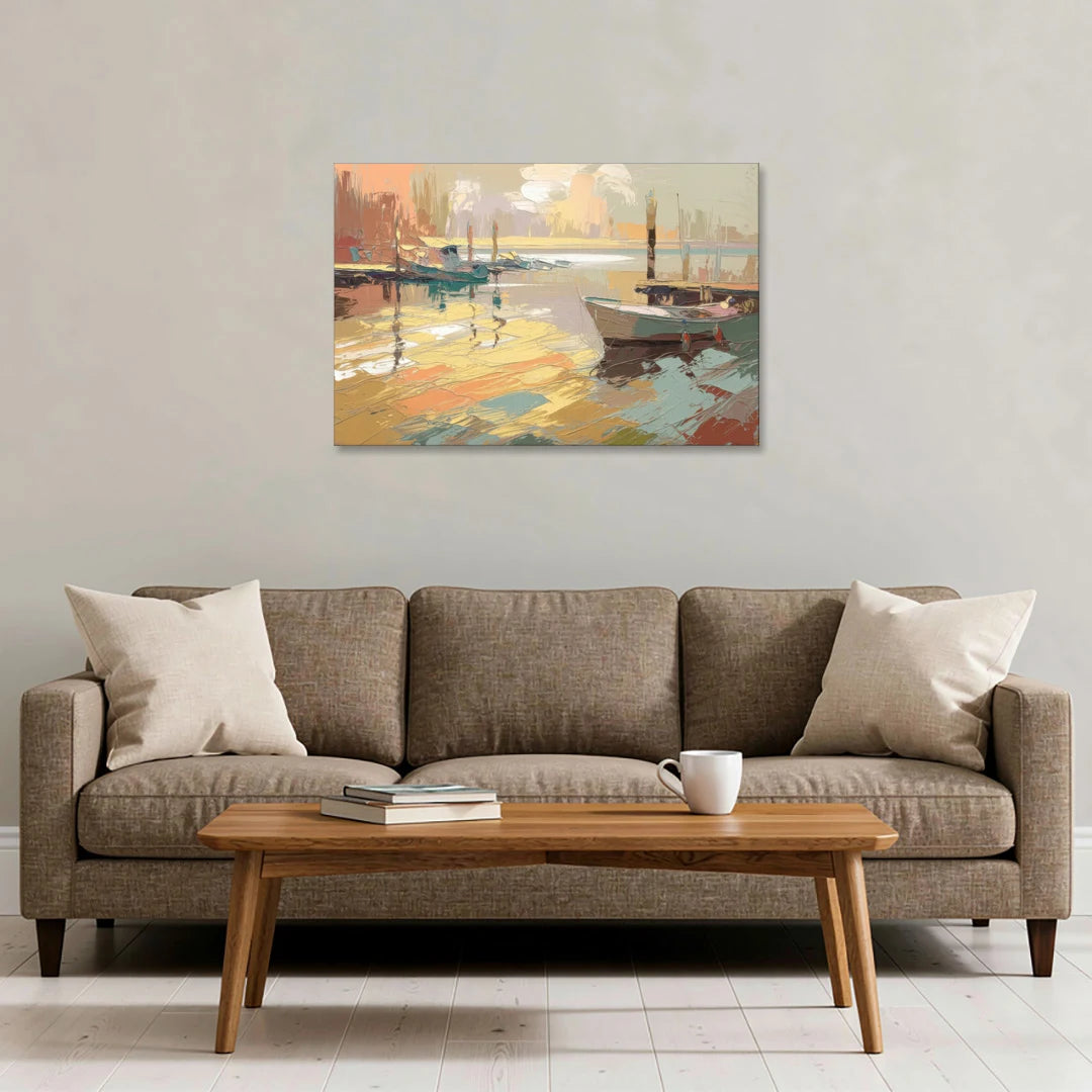 Seaside Harbor Reflections - Canvas Wall Art - Sofa - 36x24
