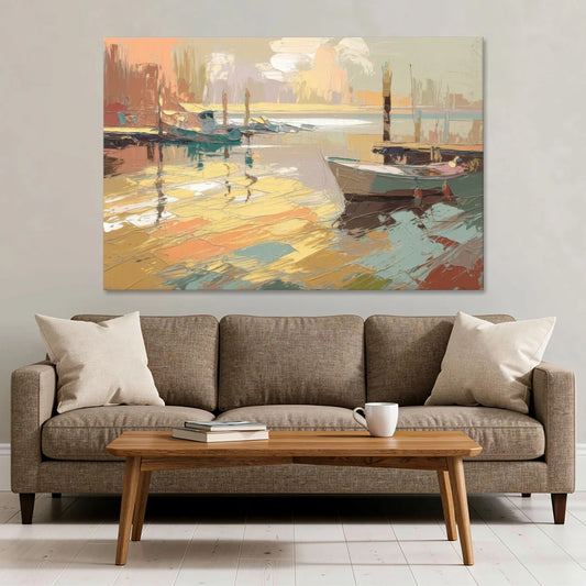 Seaside Harbor Reflections - Canvas Wall Art - Sofa - 60x40