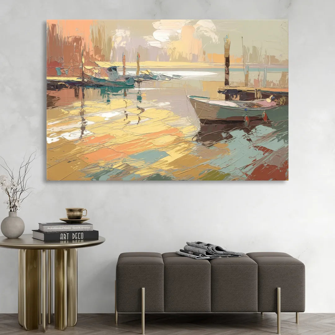 Seaside Harbor Reflections Sitting Room - Canvas Wall Art