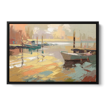 Seaside Harbor Reflections Front - Black Canvas Wall Art
