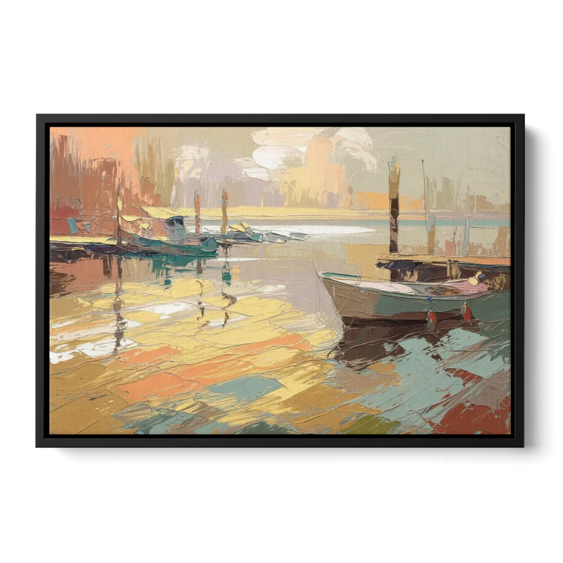 Seaside Harbor Reflections Front - Black Canvas Wall Art
