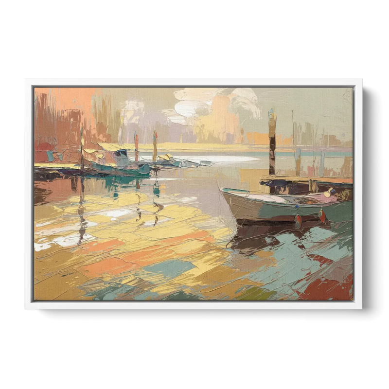 Seaside Harbor Reflections Front - White Canvas Wall Art
