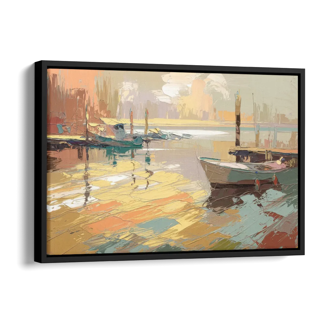 Seaside Harbor Reflections Side - Black Canvas Wall Art