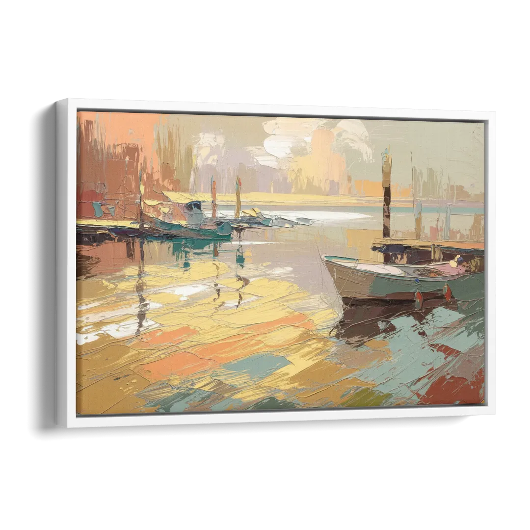 Seaside Harbor Reflections Side - White Canvas Wall Art