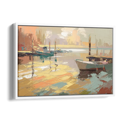 Seaside Harbor Reflections Side - White Canvas Wall Art