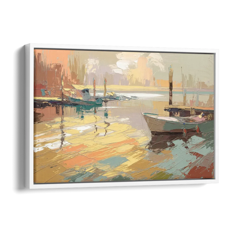 Seaside Harbor Reflections Side - White Canvas Wall Art