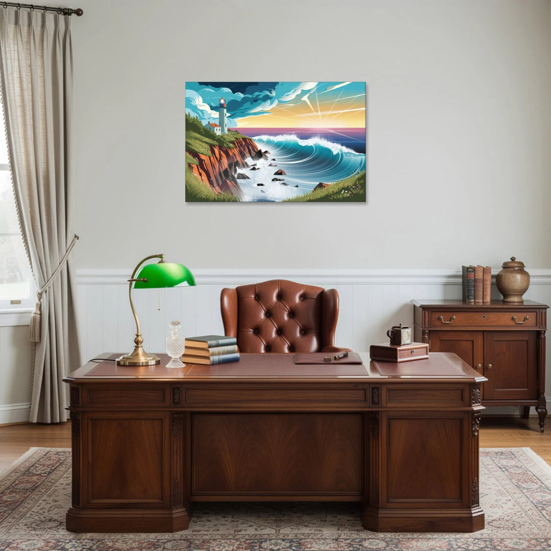 Seaside Lighthouse View - Canvas Wall Art - Office - 36x24