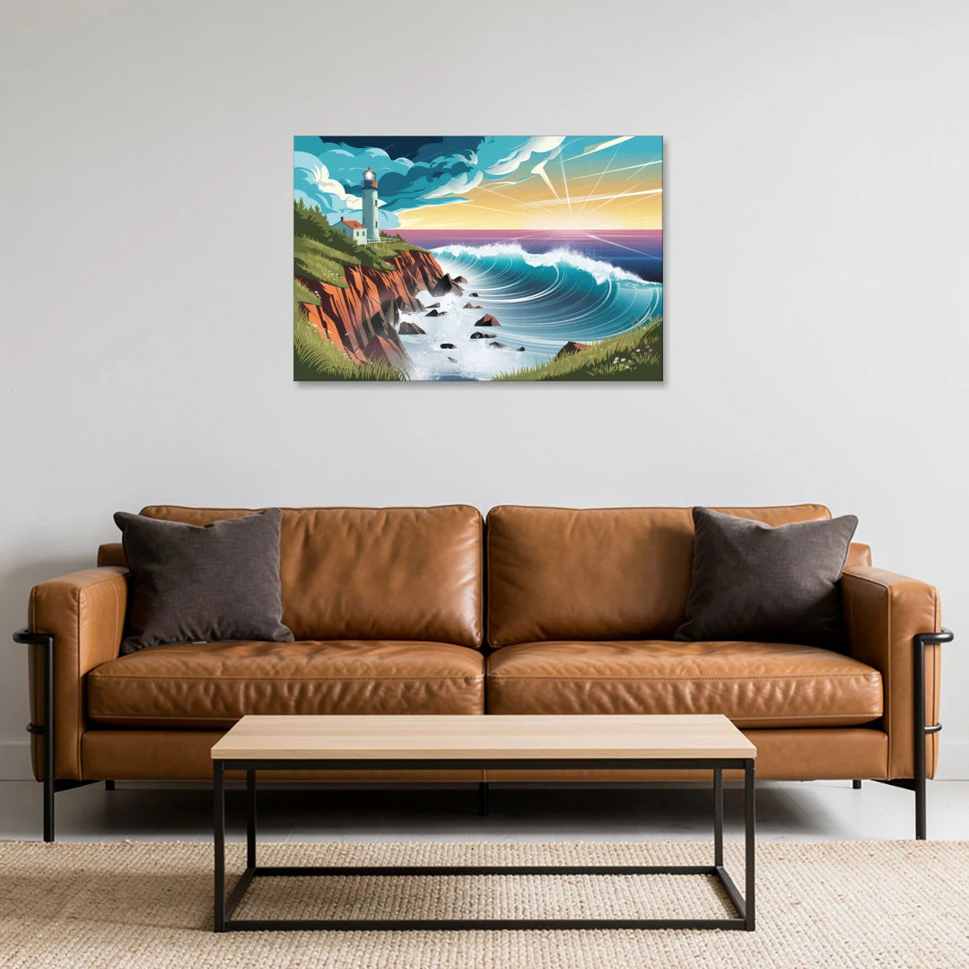 Seaside Lighthouse View - Canvas Wall Art - Sofa - 36x24