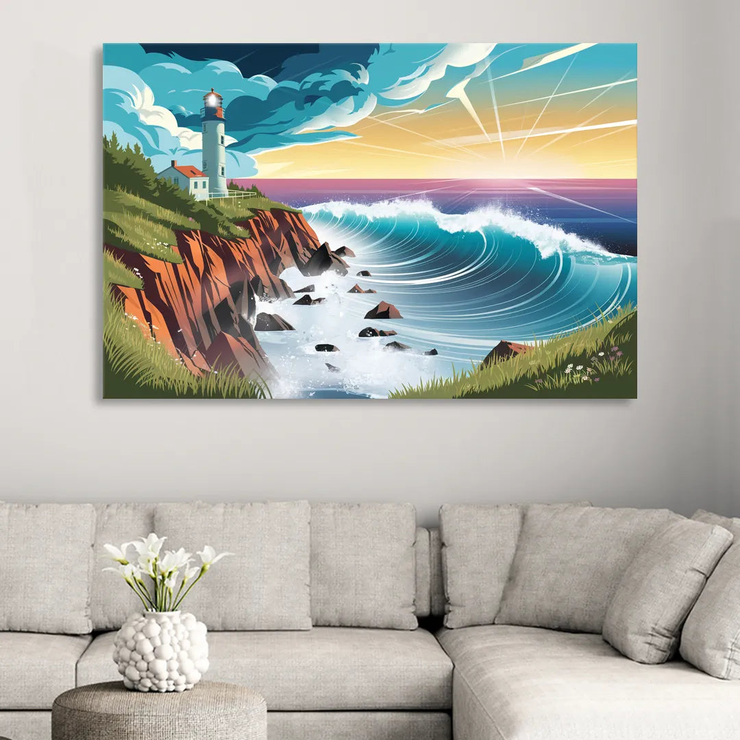 Seaside Lighthouse View Sitting Room - Canvas Wall Art