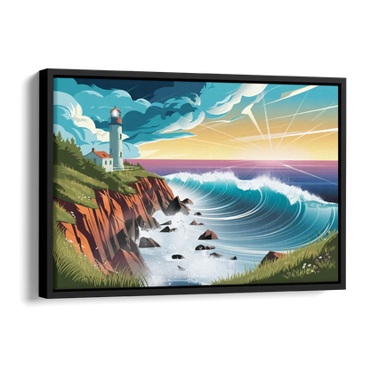 Seaside Lighthouse View Side - Black Canvas Wall Art