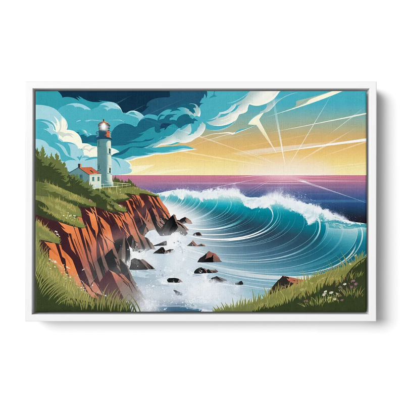Seaside Lighthouse View Front - White Canvas Wall Art