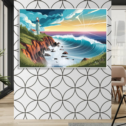Seaside Lighthouse View Sitting Room - White Canvas Wall Art
